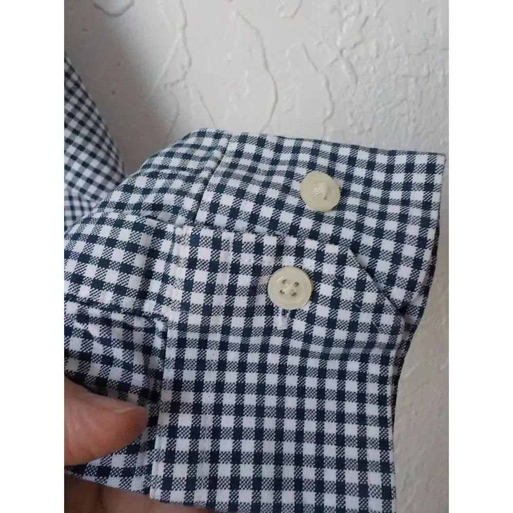 Banana Republic Untucked Blue Plaid Shirt Men Size Medium Button Up Long Sleeve